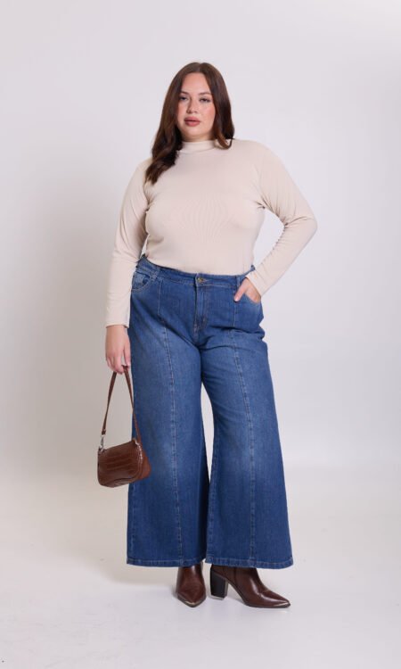 Wide leg rigido clasico azul con alforza - Lavinia