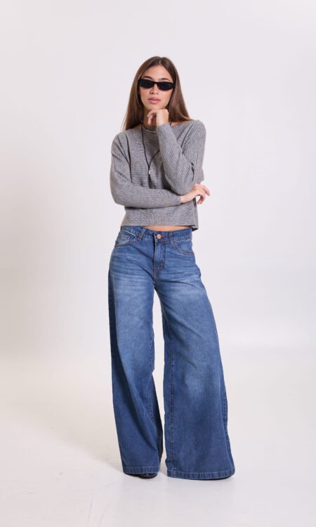 Wide rise fit tiro medio color azulino - York