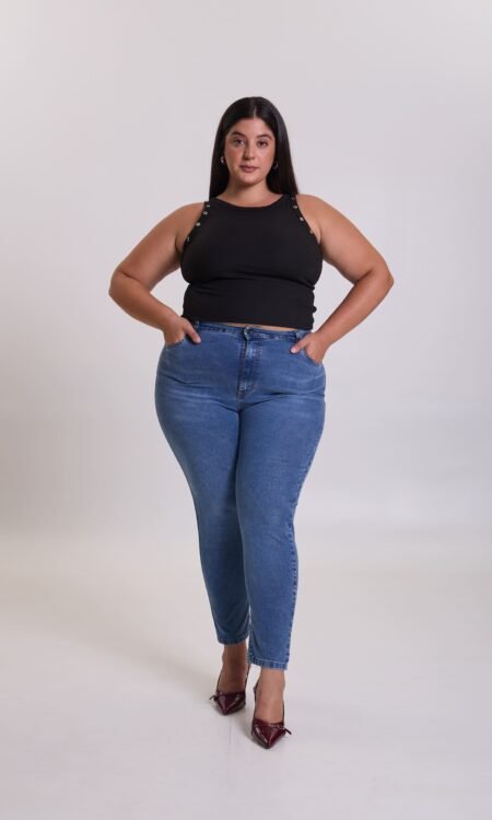 Skinny curvy elastizado tiro alto color azulino - Halitocurvy