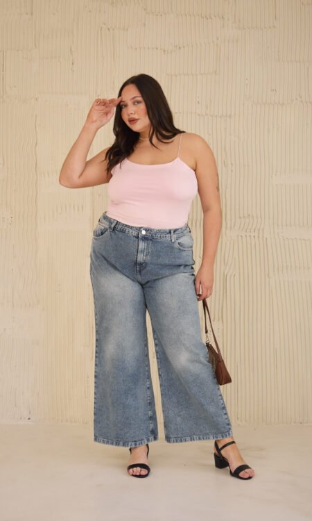 Wide leg curvy rigido con hebillas trasera regulable - Maxime