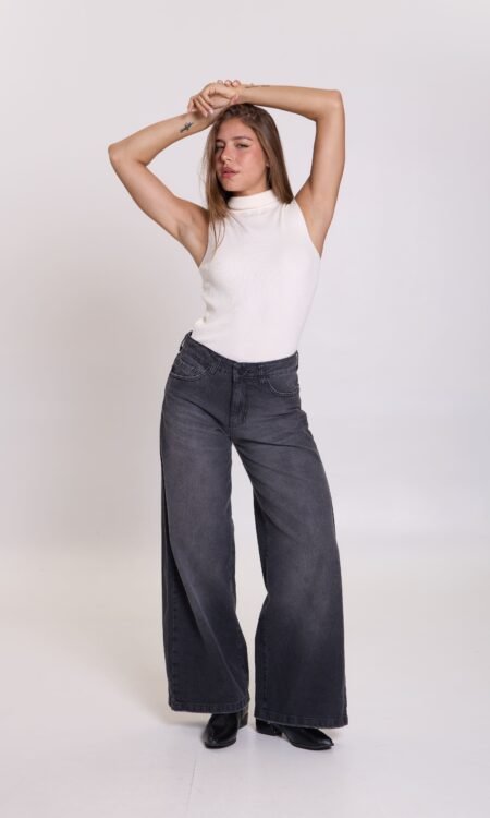 Wide leg rise fit rígido tiro alto - Brocca