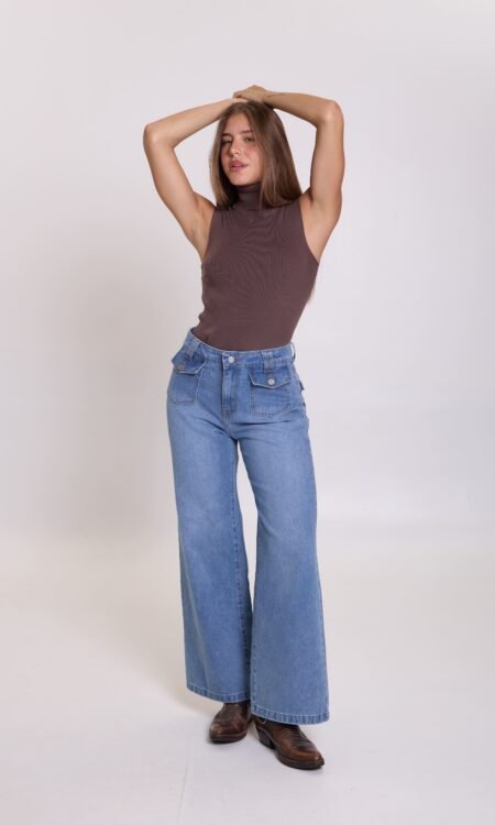 Wide leg rígido tiro alto con bolsillo con tapita - Rayman
