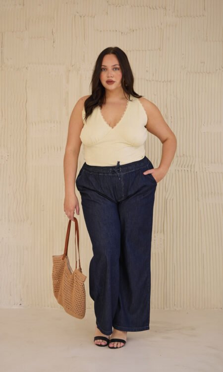 Palazzo curvy tiro alto color azul - Cleocurvy