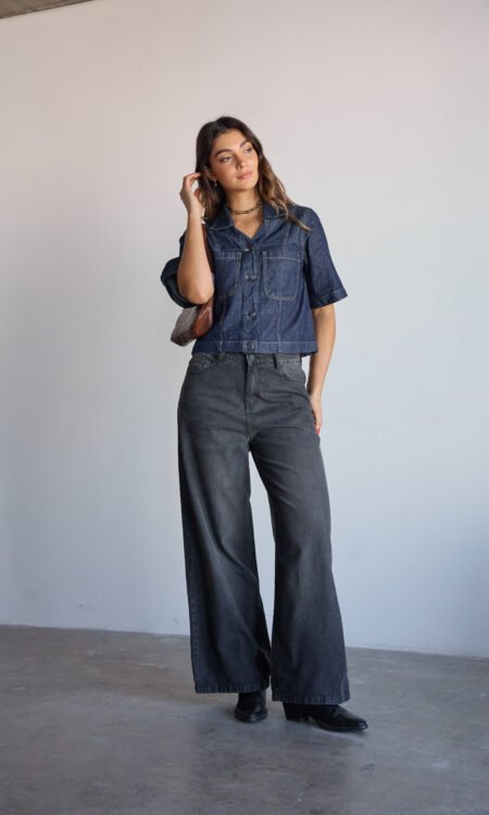 Loose fit rígido tiro caído gris oscuro - Zuka