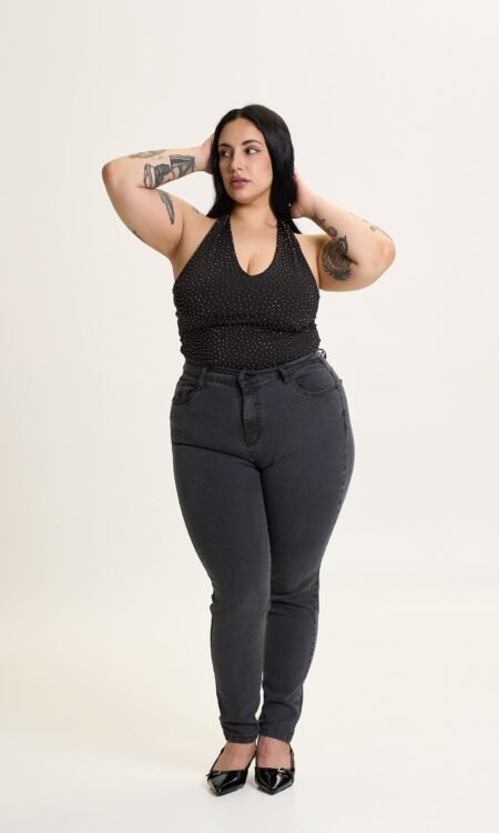 Skinny elastizado curvy gris oscuro - Puelocurvy