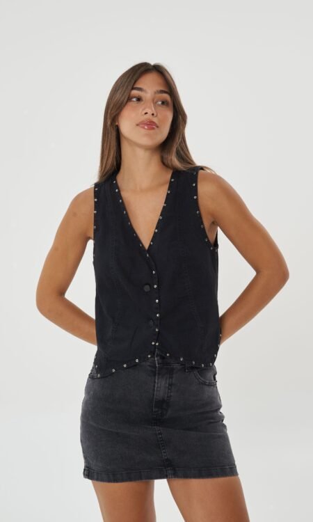 Chaleco tipo sastrero de jeans negro con tachas - Sherif