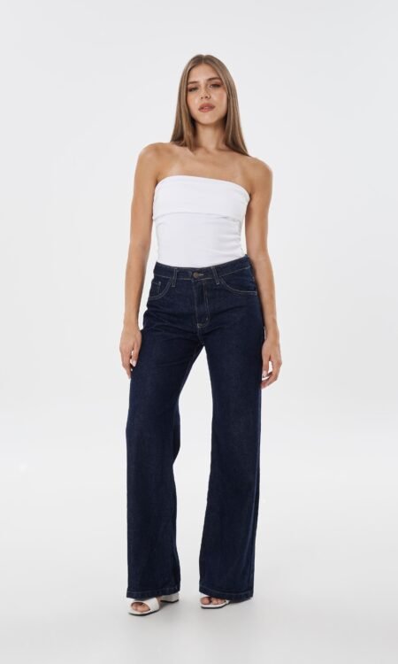 Wide leg rigido tiro alto azul oscuro - Andino