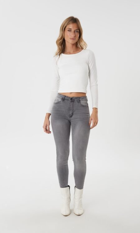Skinny elastizado tiro medio gris - Cachi