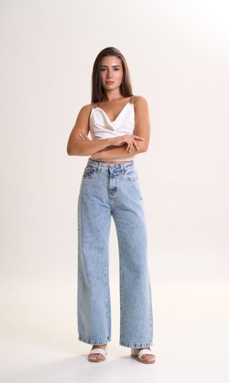 Wide leg rigido tiro alto con stras - Rufus