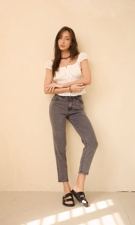 Mom confort tiro alto color gris - Flow