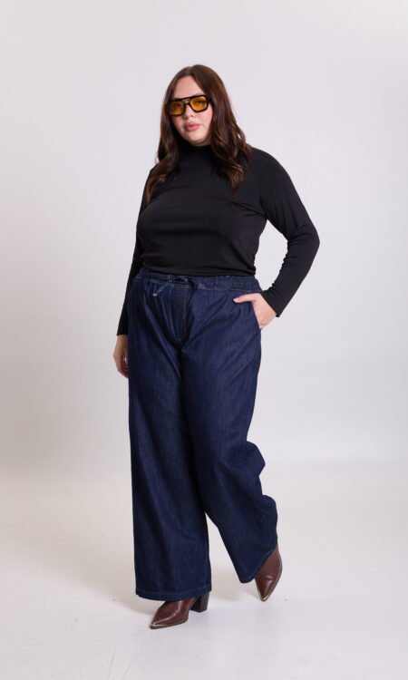 Palazzo curvy tiro alto color azul - Cleocurvy
