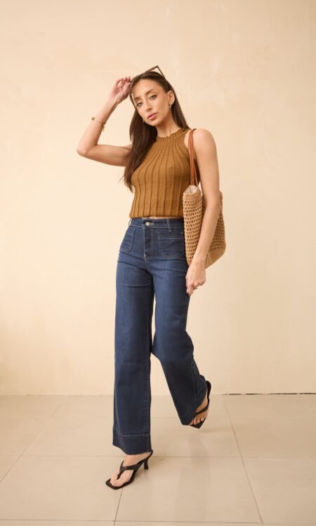 Wide leg tiro alto confort con bolsillos plaque delanteros y ruedo ancho - Amara